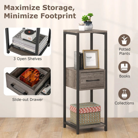 2 Pack 3 Tier Tall Metal Plant Stand with Drawer-Grey