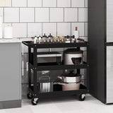 3-Tier Metal Utility Cart Trolley Tool with Flat Handle and 2 Lockable Universal Wheels-Black