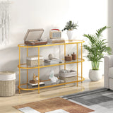 3 Tier TV Stand Console Table with Tempered Glass Shelves for Living Room-Golden