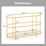 3 Tier TV Stand Console Table with Tempered Glass Shelves for Living Room-Golden