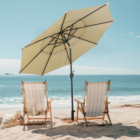 Parasol windproof stable 300 cm garden umbrella with crank on both sides can be folded by 30 Beige