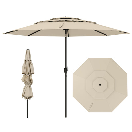 Parasol windproof stable 300 cm garden umbrella with crank on both sides can be folded by 30 Beige