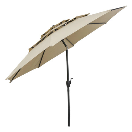 Parasol windproof stable 300 cm garden umbrella with crank on both sides can be folded by 30 Beige