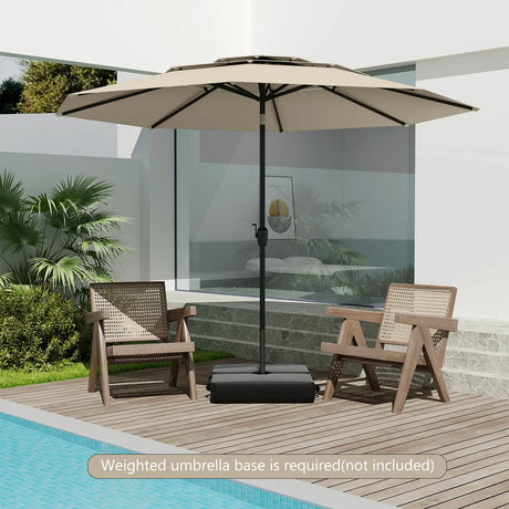 Parasol windproof stable 300 cm garden umbrella with crank on both sides can be folded by 30 Beige