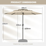 Parasol windproof stable 300 cm garden umbrella with crank on both sides can be folded by 30 Beige