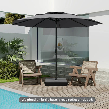 Parasol windproof stable 300 cm garden umbrella with crank, can be folded by 30 on both sides, grey