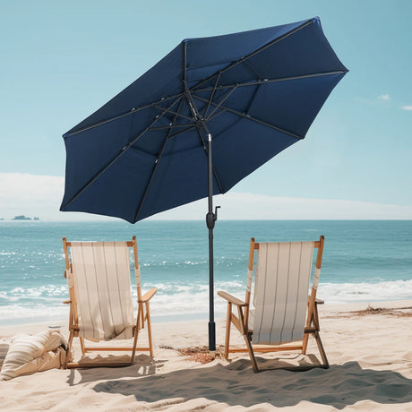 Parasol windproof stable 300 cm garden umbrella with crank, can be folded 30 on both sides, navy blue