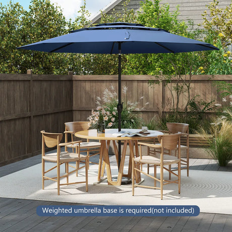 Parasol windproof stable 300 cm garden umbrella with crank, can be folded 30 on both sides, navy blue