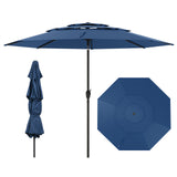 Parasol windproof stable 300 cm garden umbrella with crank, can be folded 30 on both sides, navy blue