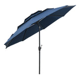 Parasol windproof stable 300 cm garden umbrella with crank, can be folded 30 on both sides, navy blue