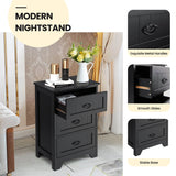 3-Drawer Vintage Bedside Table with Metal Handles &amp; Anti-toppling Device-Black