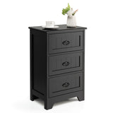3-Drawer Vintage Bedside Table with Metal Handles &amp; Anti-toppling Device-Black