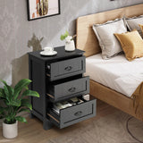 3-Drawer Vintage Bedside Table with Metal Handles &amp; Anti-toppling Device-Black