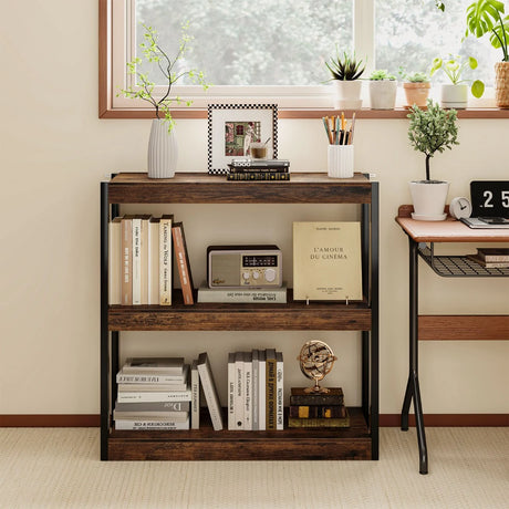 Industrial Bookcase with Open Shelves &amp; Robust Metal Frame Vintage Corner Shelf
