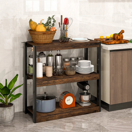 Industrial Bookcase with Open Shelves &amp; Robust Metal Frame Vintage Corner Shelf