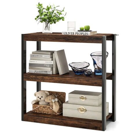 Industrial Bookcase with Open Shelves &amp; Robust Metal Frame Vintage Corner Shelf