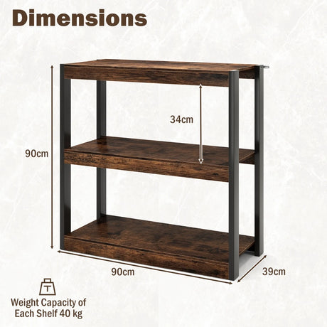 Industrial Bookcase with Open Shelves &amp; Robust Metal Frame Vintage Corner Shelf