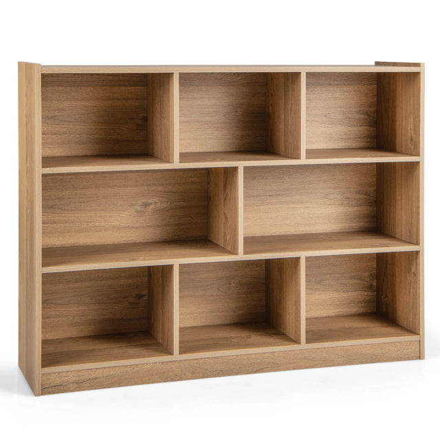 3-Tier Open Bookshelf Storage Cabinet with 8 Cubies-Natural