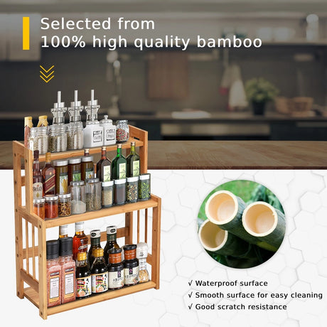 3 Tier Bamboo Spice Rack Storage Shelves for Kitchen Counter Storage