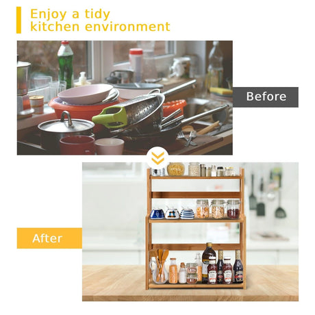 3 Tier Bamboo Spice Rack Storage Shelves for Kitchen Counter Storage