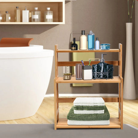 3 Tier Bamboo Spice Rack Storage Shelves for Kitchen Counter Storage
