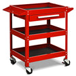 3-Tray Rolling Utility Cart with Drawer and Wheels for Garage and Warehouse-Red