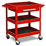 3-Tray Rolling Utility Cart with Drawer and Wheels for Garage and Warehouse-Red