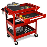 3-Tray Rolling Utility Cart with Drawer and Wheels for Garage and Warehouse-Red