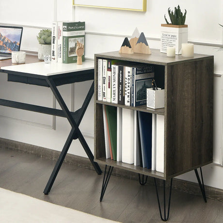 Record Player Stand with 5 Open Compartments for Living Room &amp; Bedroom-Brown