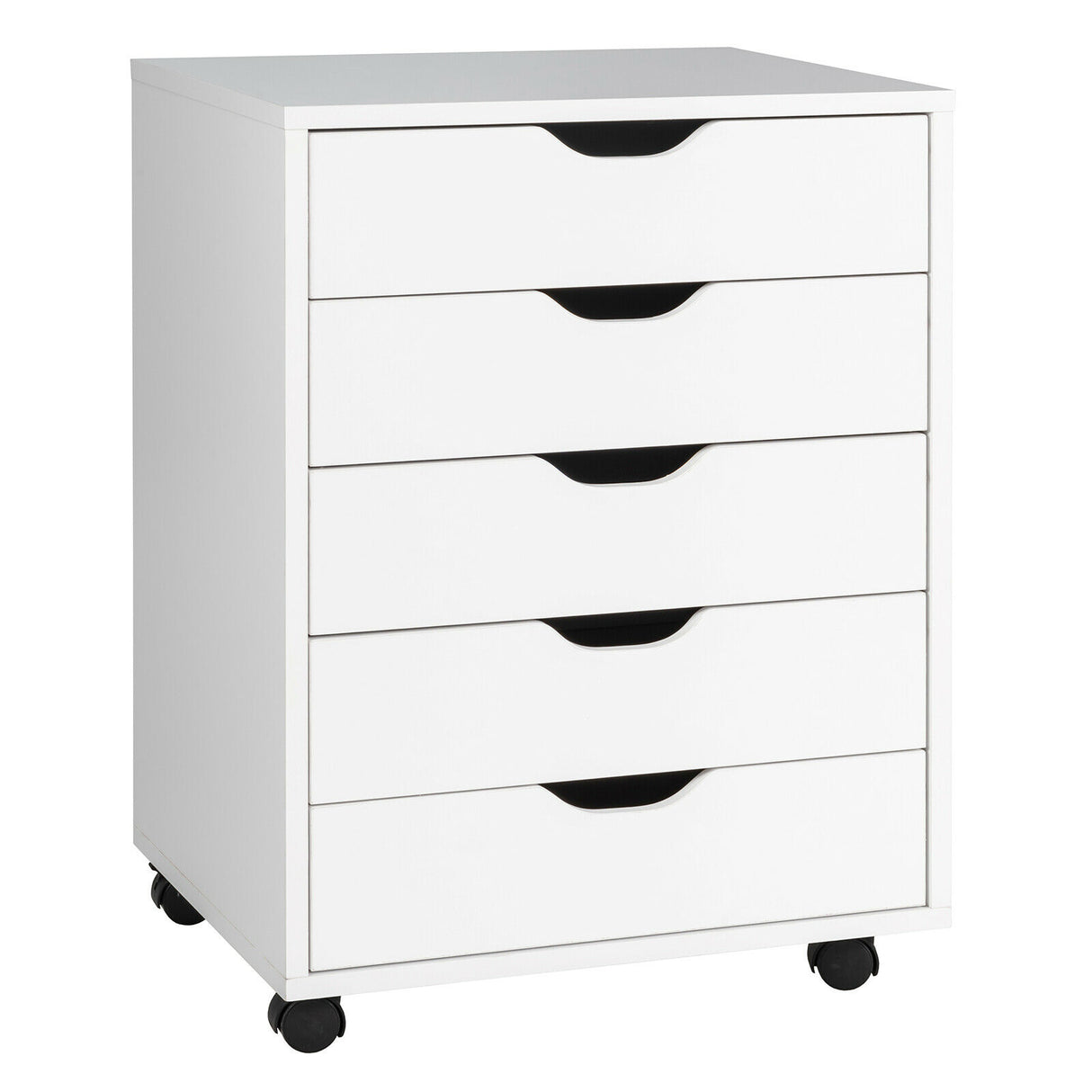 5 Drawer Mobile Lateral Filing Storage Home Office Floor Cabinet with Wheels-White