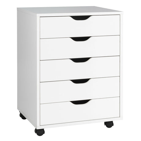 5 Drawer Mobile Lateral Filing Storage Home Office Floor Cabinet with Wheels-White