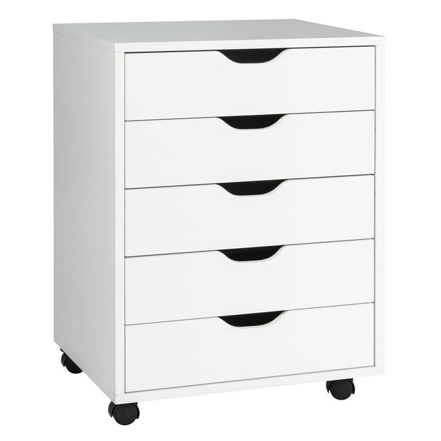 5 Drawer Mobile Lateral Filing Storage Home Office Floor Cabinet with Wheels-White