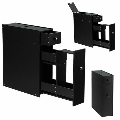 Freestanding  Slim Bathroom Storage Cabinet with Slide-out Drawers for Small/ Narrow Bathroom-Black