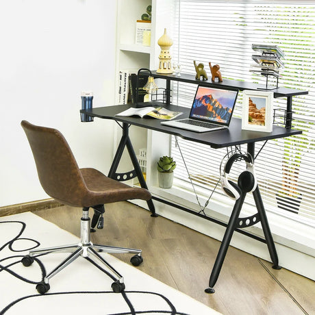 E-Sports Gaming Desk with Monitor Shelf and Cup Holder