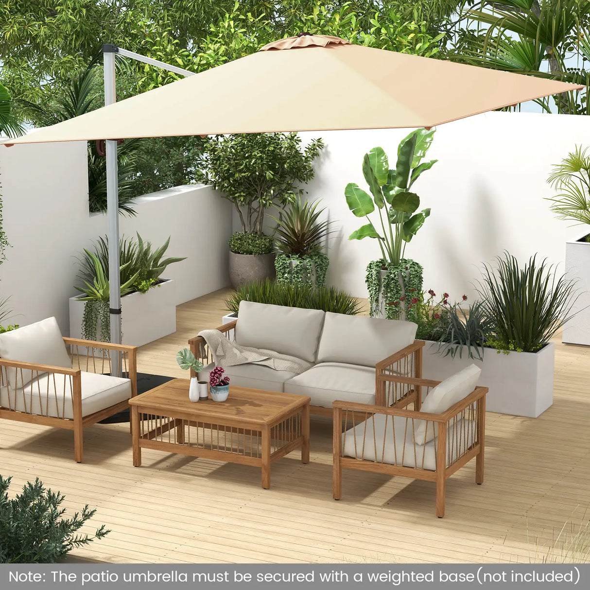 300cm Patio Cantilever Umbrella with 360 Rotation and Adjustable Tilt-Beige