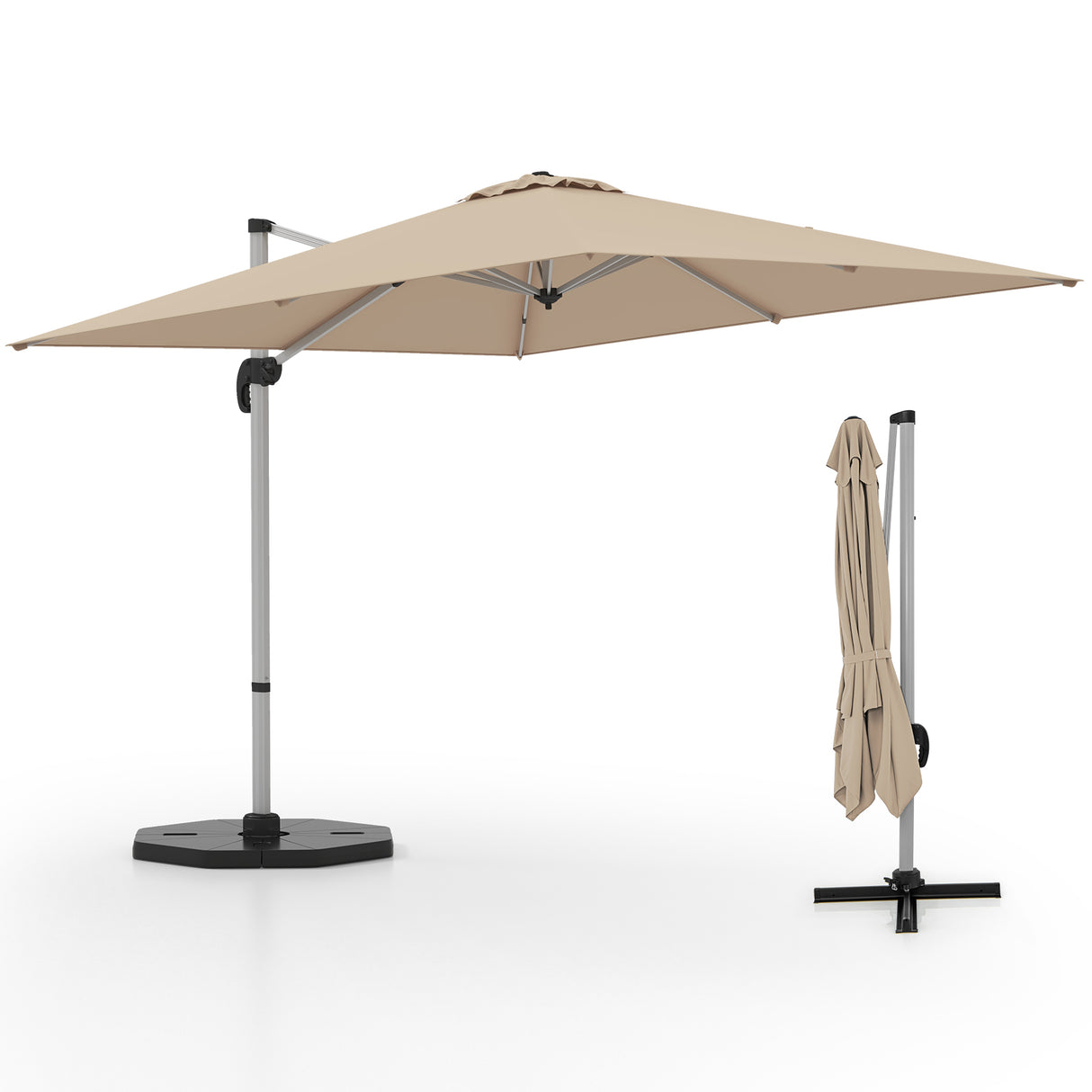 300cm Patio Cantilever Umbrella with 360 Rotation and Adjustable Tilt-Beige