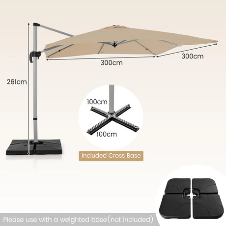 300cm Patio Cantilever Umbrella with 360 Rotation and Adjustable Tilt-Beige
