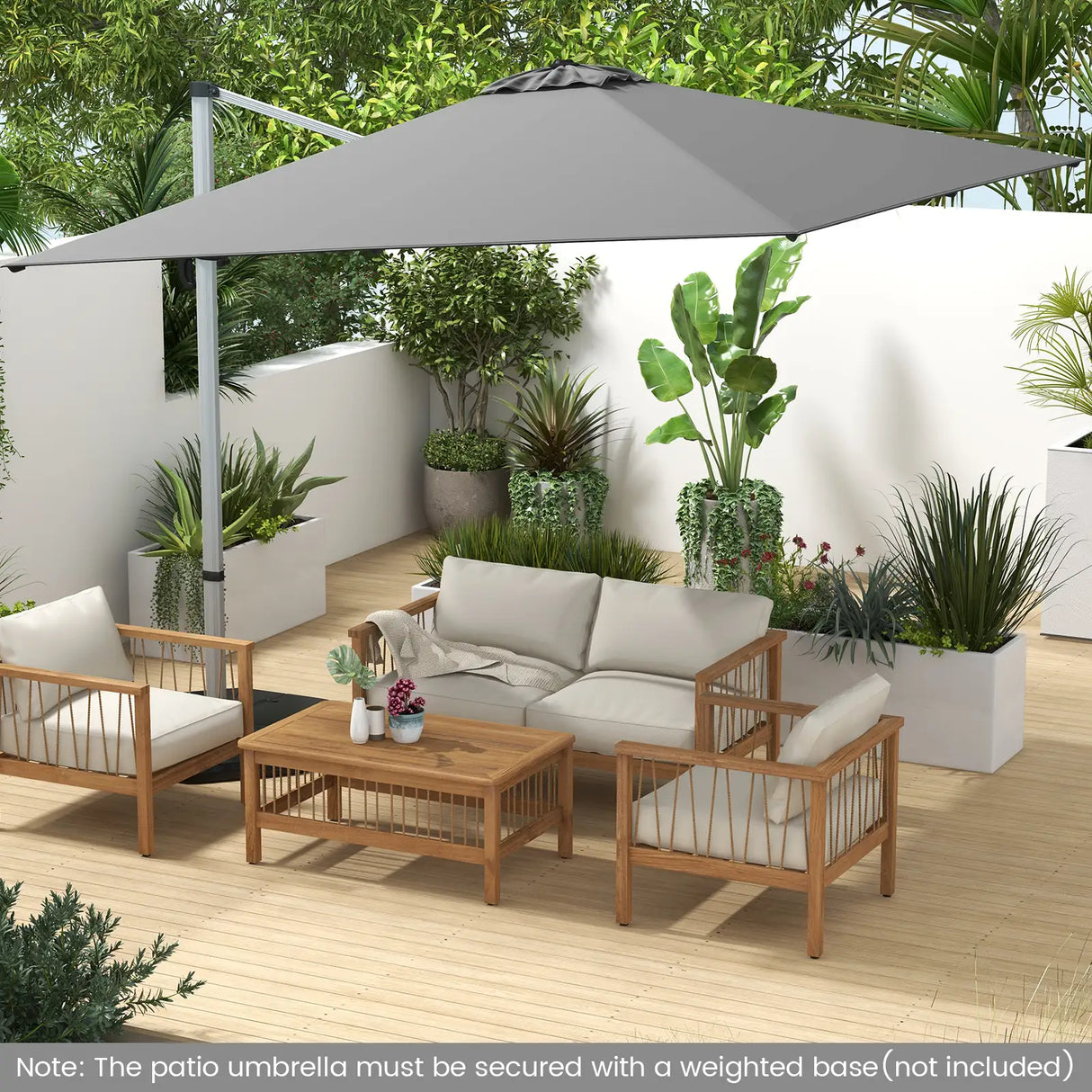 300cm Patio Cantilever Umbrella with 360 Rotation and Adjustable Tilt-Grey