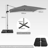 300cm Patio Cantilever Umbrella with 360 Rotation and Adjustable Tilt-Grey