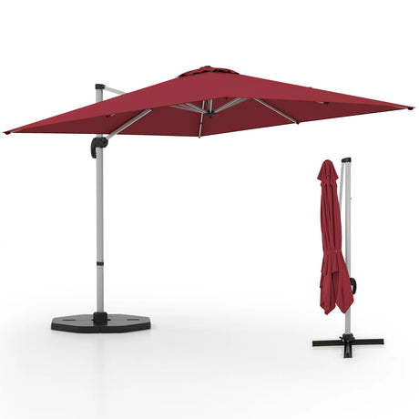 10 FT Outdoor Patio Umbrella Square Cantilever Umbrella with 360 Rotation and Adjustable Tilt-Red