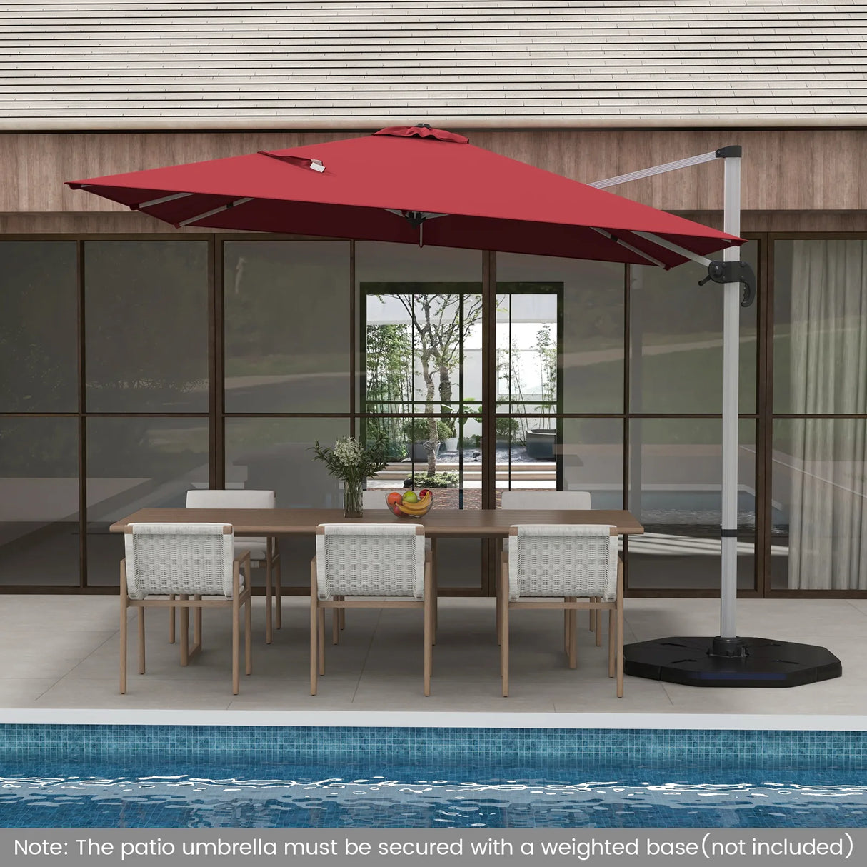 10 FT Outdoor Patio Umbrella Square Cantilever Umbrella with 360 Rotation and Adjustable Tilt-Red