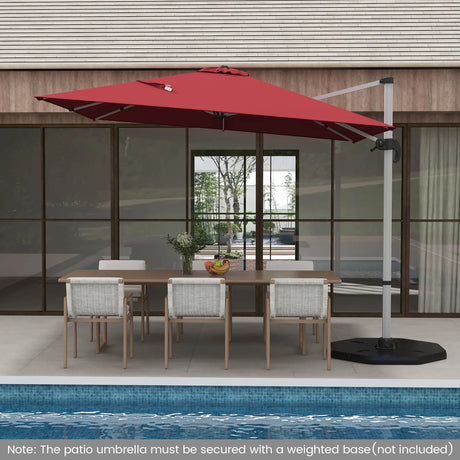 10 FT Outdoor Patio Umbrella Square Cantilever Umbrella with 360 Rotation and Adjustable Tilt-Red