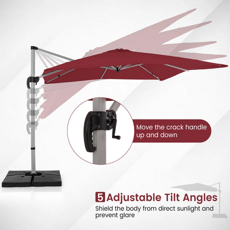 10 FT Outdoor Patio Umbrella Square Cantilever Umbrella with 360 Rotation and Adjustable Tilt-Red