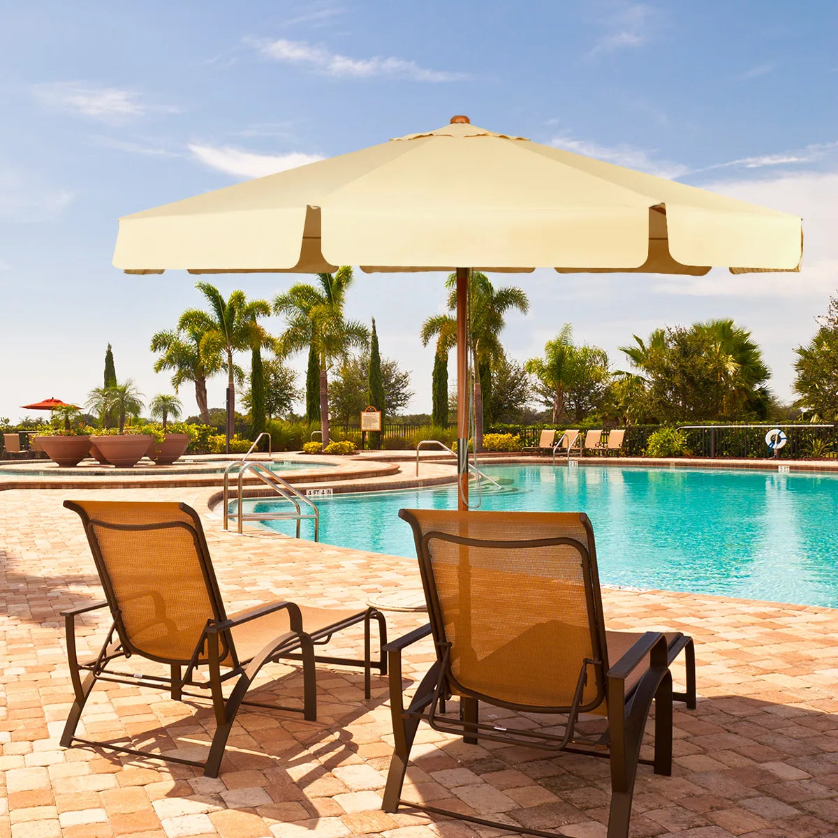 3m Parasol Garden Parasol Tilting Patio Parasol made of wood &amp; waterproof polyester fabric with UV protection beige