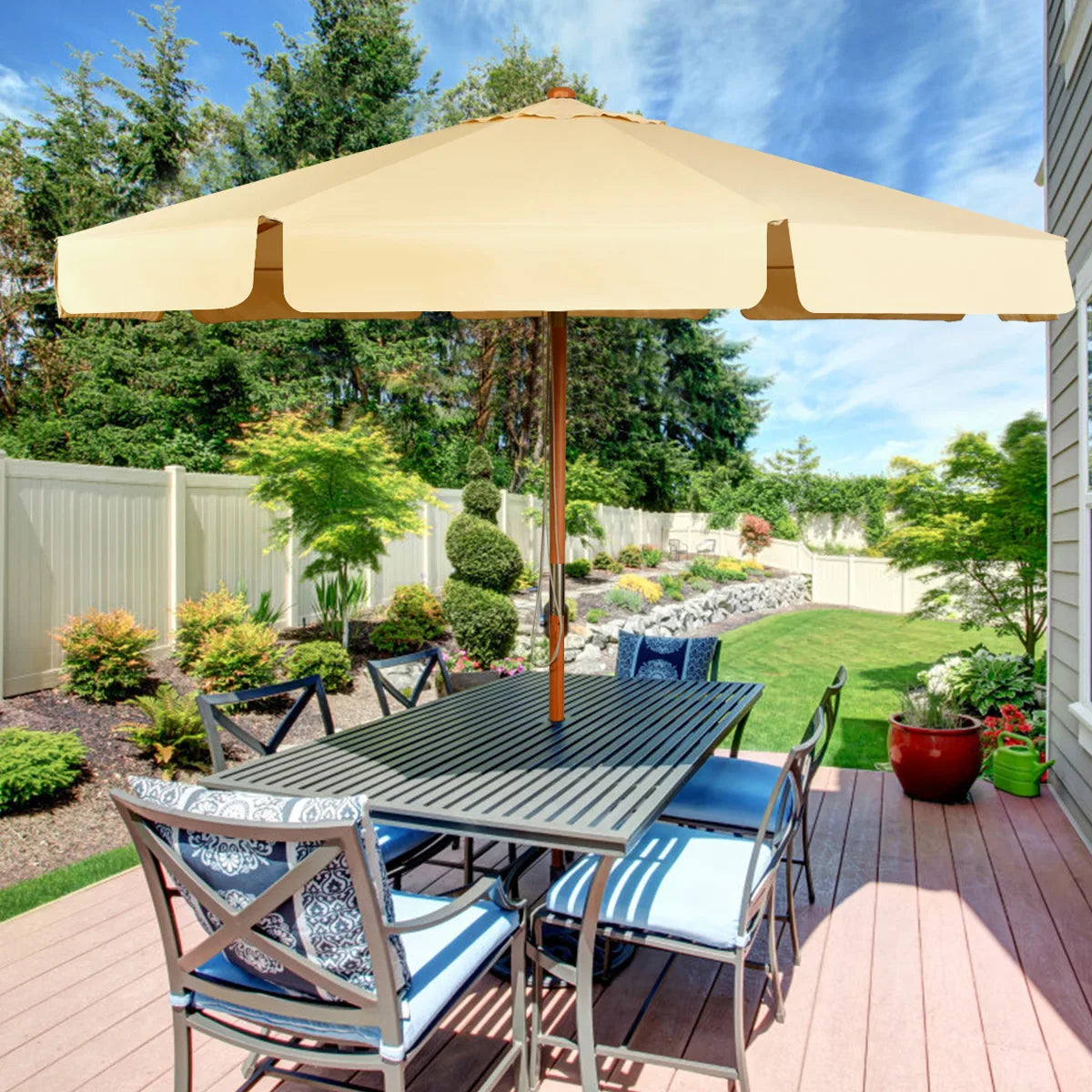 3m Parasol Garden Parasol Tilting Patio Parasol made of wood &amp; waterproof polyester fabric with UV protection beige