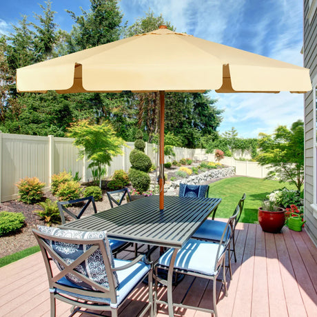3m Parasol Garden Parasol Tilting Patio Parasol made of wood &amp; waterproof polyester fabric with UV protection beige