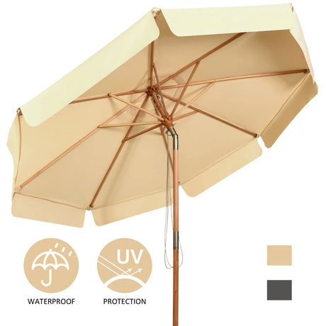 3m Parasol Garden Parasol Tilting Patio Parasol made of wood &amp; waterproof polyester fabric with UV protection beige