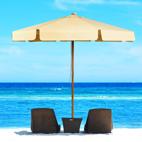 3m Parasol Garden Parasol Tilting Patio Parasol made of wood &amp; waterproof polyester fabric with UV protection beige