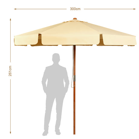 3m Parasol Garden Parasol Tilting Patio Parasol made of wood &amp; waterproof polyester fabric with UV protection beige