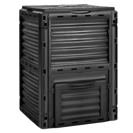 80-Gallon Outdoor Composter with Large Openable Lid and Bottom Exit Door-Black